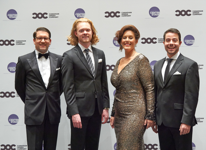 Alexander Neef with vocal competition winners Iain MacNeil, Karine Boucher, Jean Philippe Fortier-Lazure 