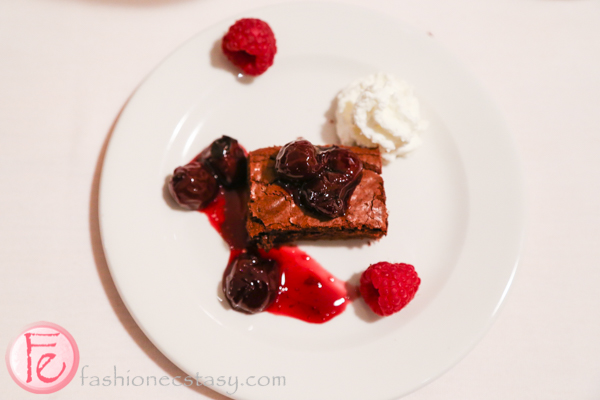 dark chocolate brownies with sour cherry compote
